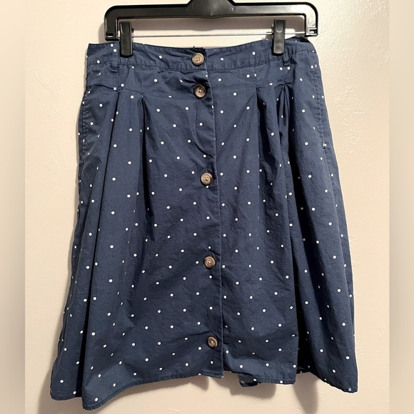 Lands End Blue and White Polka Dot Button-Front Midi Skirt - Picture 1 of 12